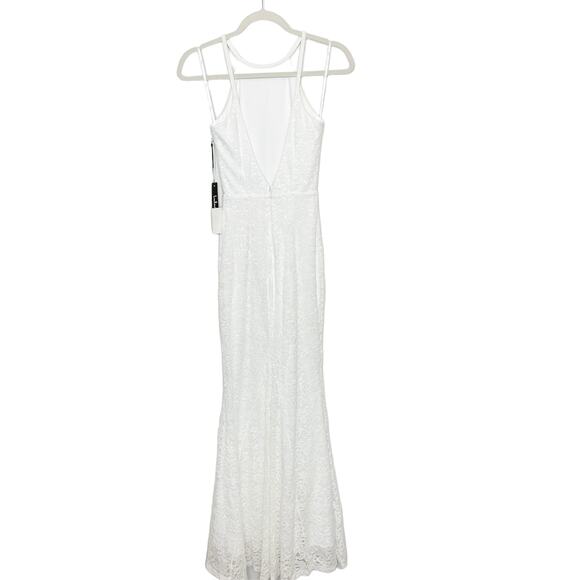 LULUS NWT White Full Lace Lined Halter Open V-Neck Back Wedding Maxi Dress XS - Picture 8 of 12
